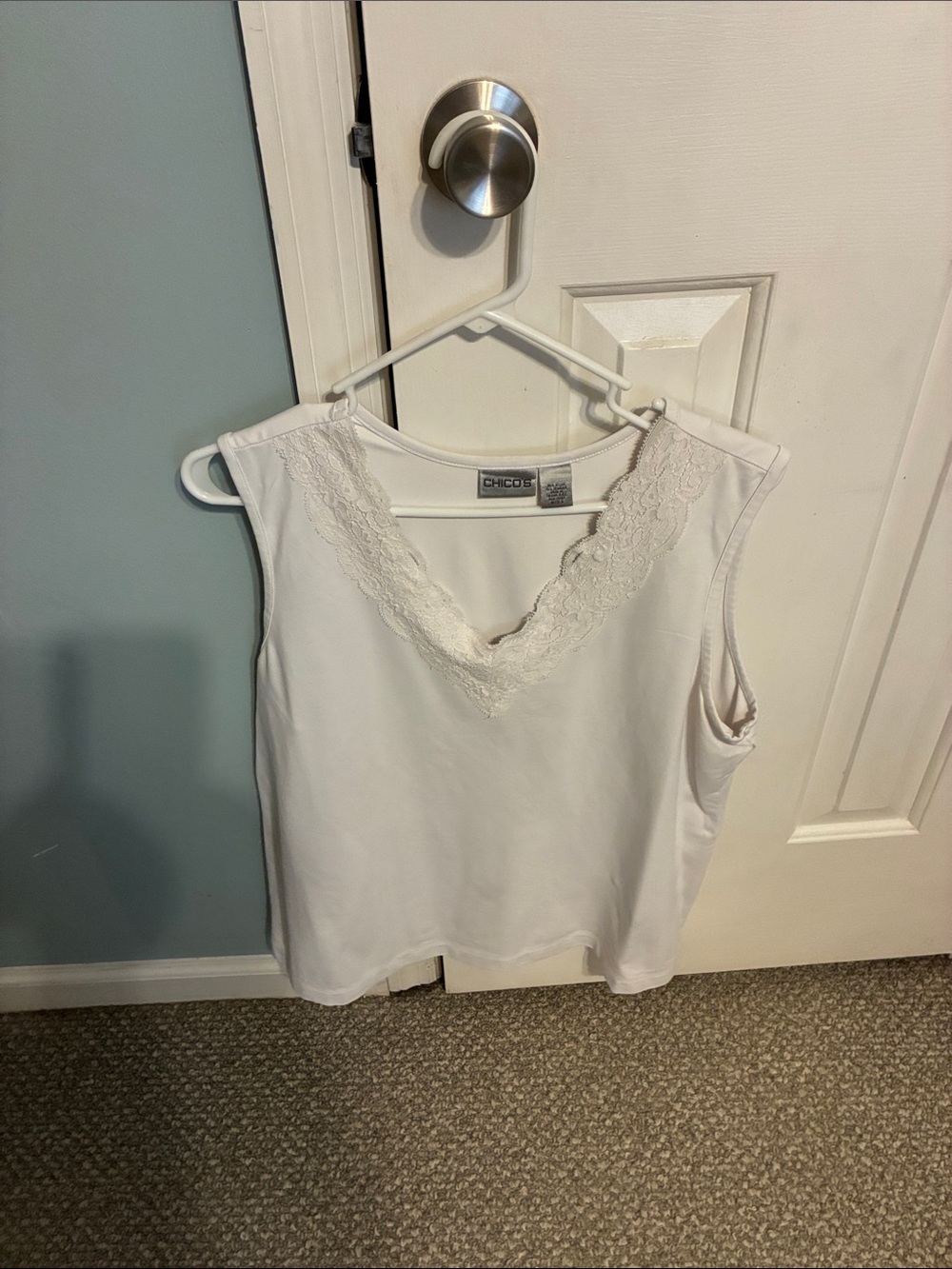 Chico's White Lace-Trim V-Neck Tank Top